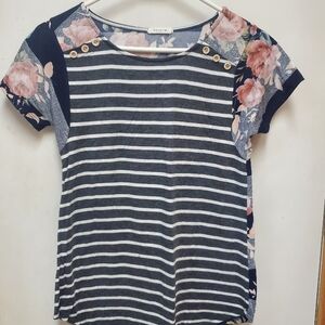 12 Pm By Mon Ami Blue Graphic Short Sleeve Crew Neck T-shirt